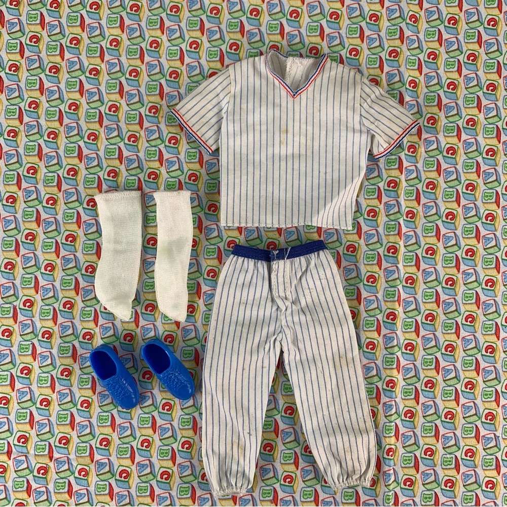 Barbie and Ken Cool Career Baseball Uniform With Blue Pinstripes.